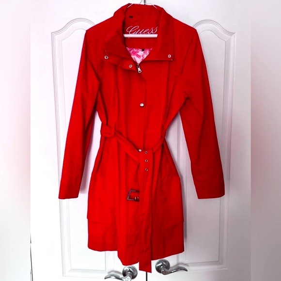 🧥Exquisite Vintage Late 2000’s Guess Women's Red Trench Coat - Picture 1 of 16